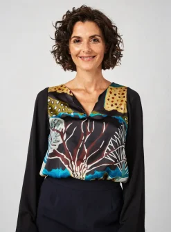 Blouse Poissons Blancs Noir Manches Longues