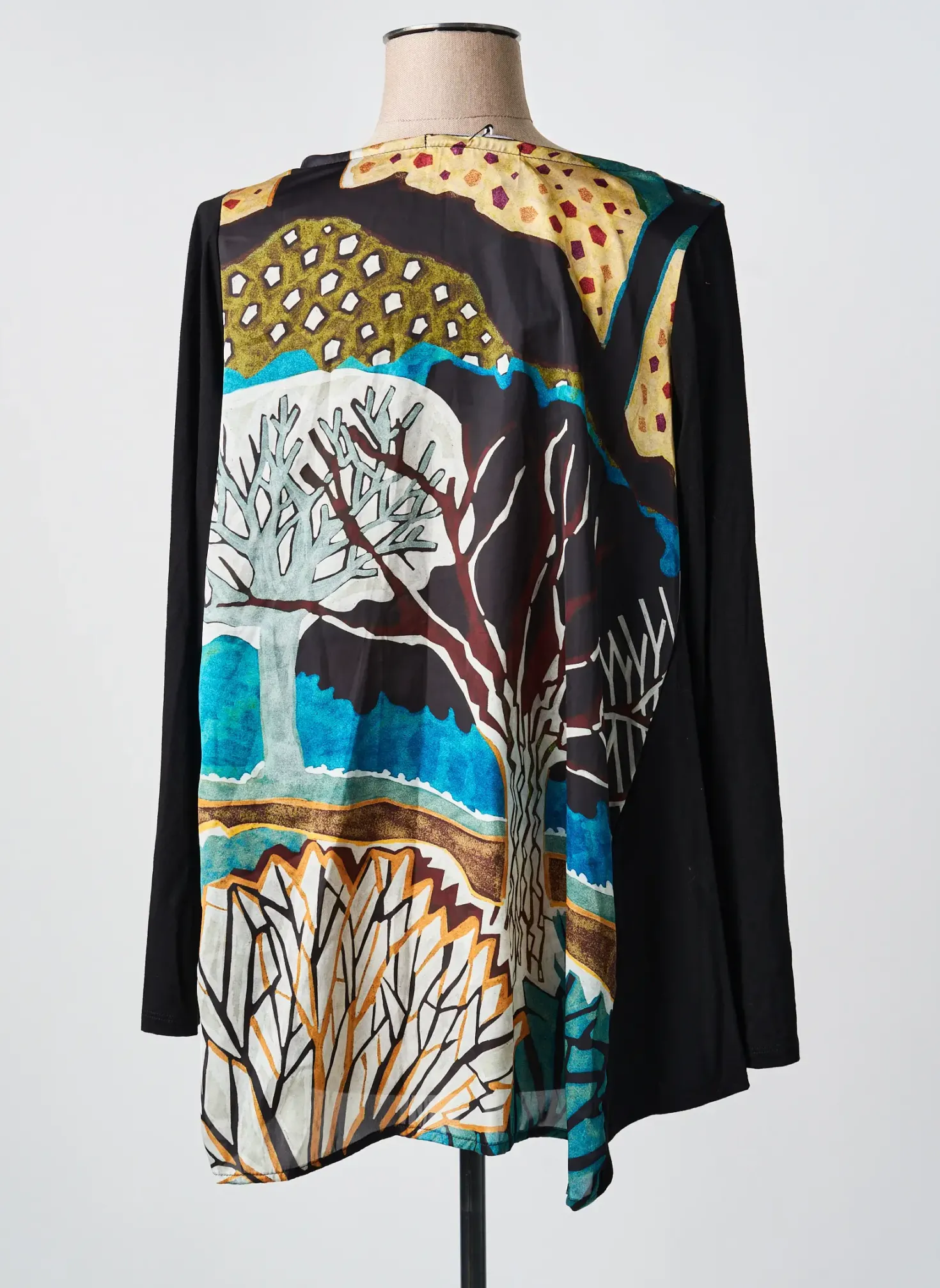 Blouse Poissons Blancs Noir Manches Longues