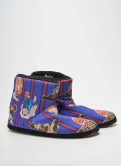 Chaussons/pantoufles Ruban Rouge Bleu Talon Plat Jusqu'à 3cm