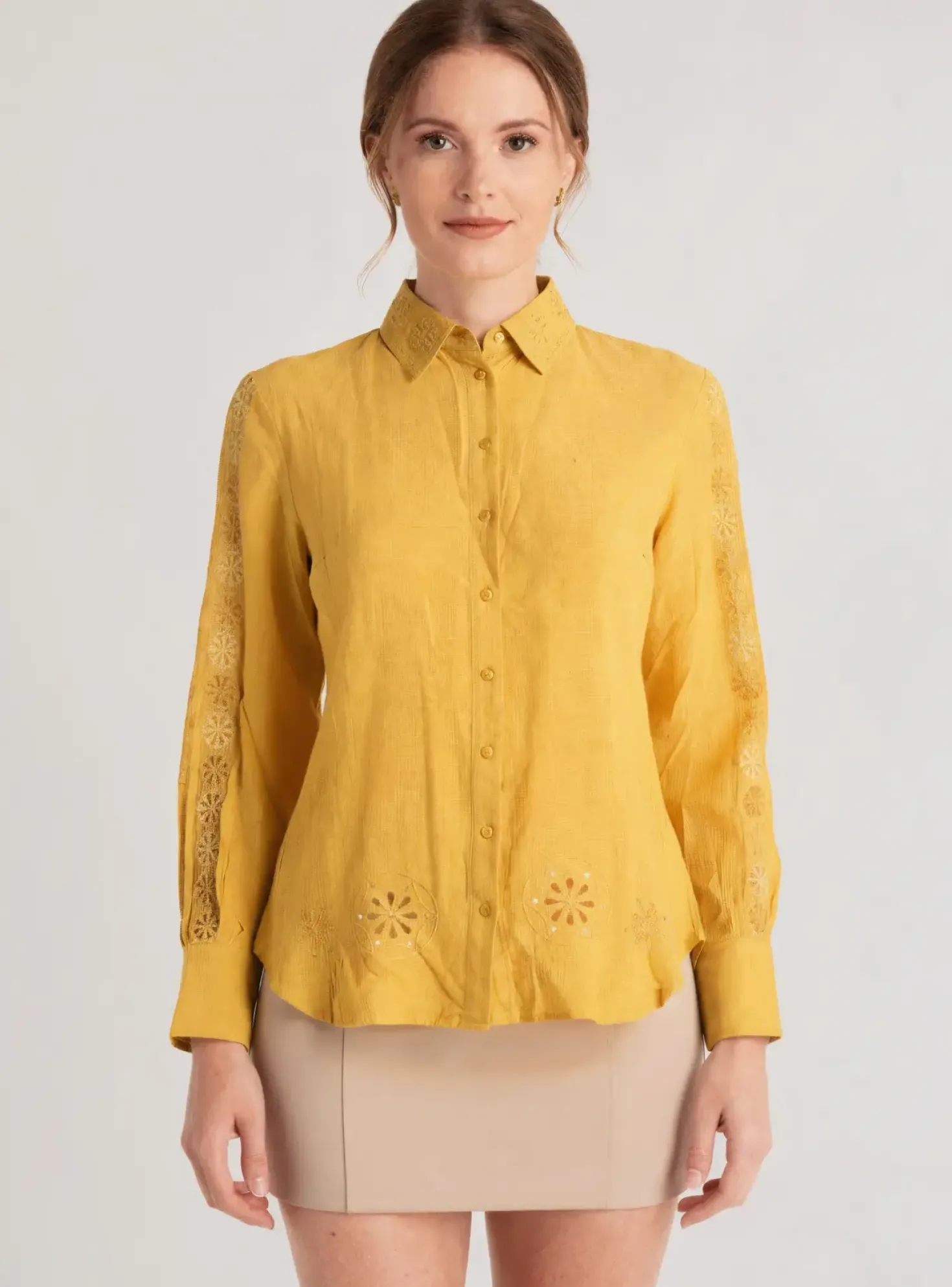 Chemisier Desigual Jaune Manches Longues
