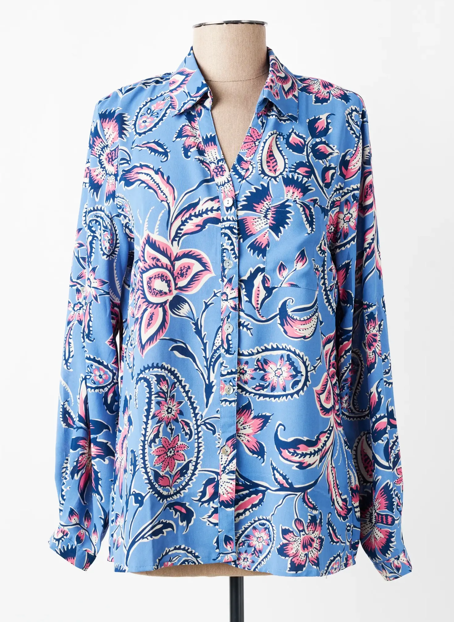 Chemisier Sarah John Bleu Manches Longues
