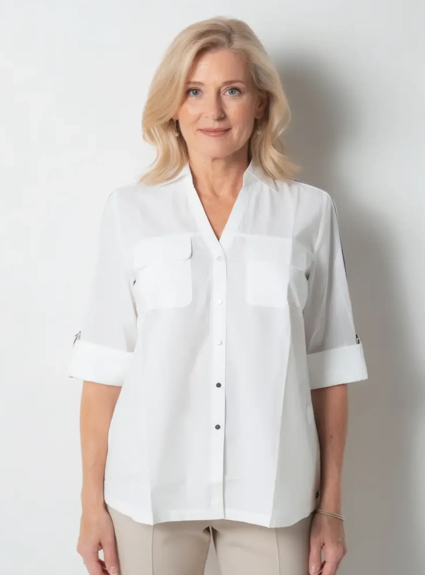 Chemisier Sheego Blanc Manches Longues