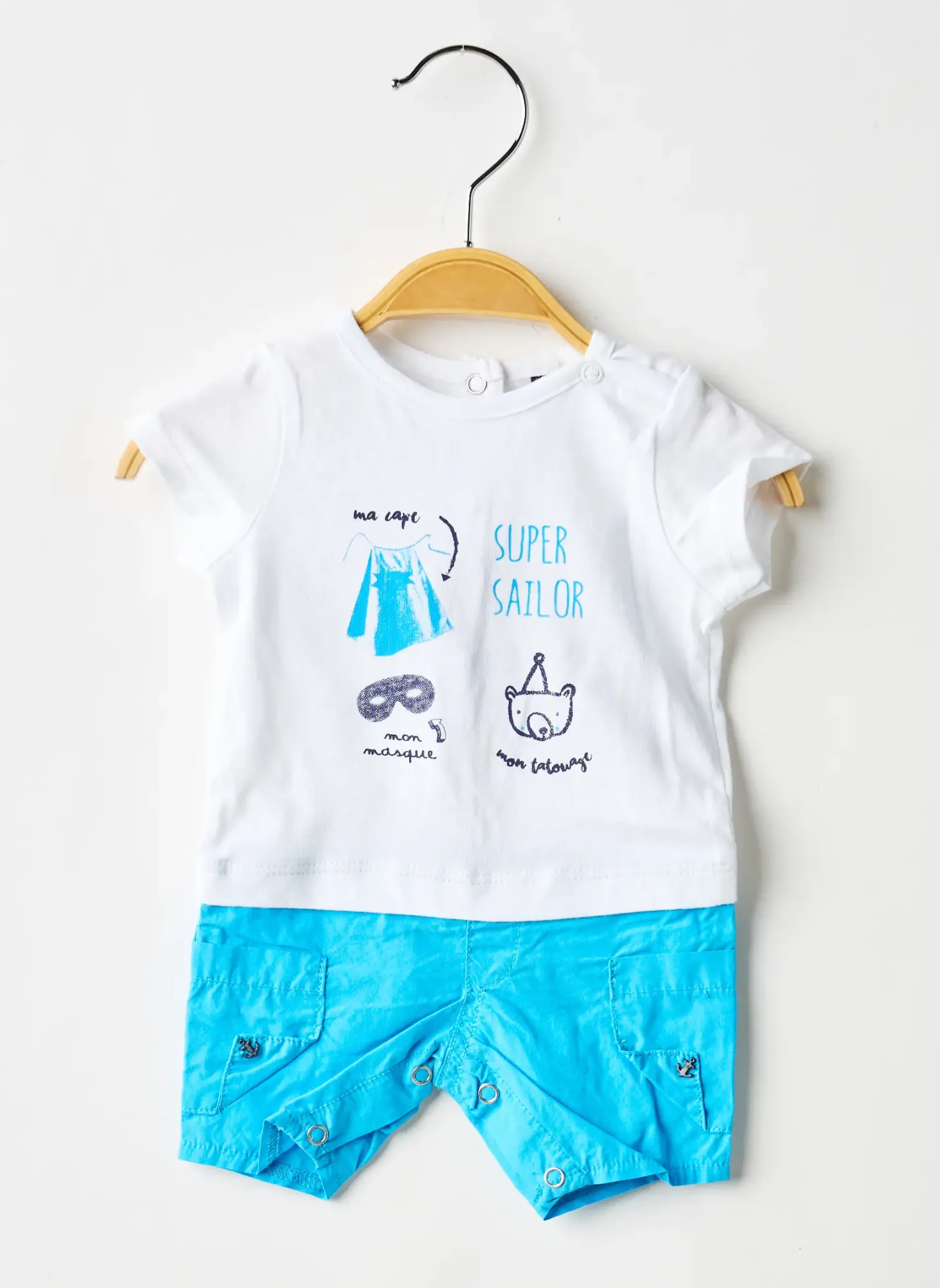 Combishort 3 Pommes Bleu Manches Courtes
