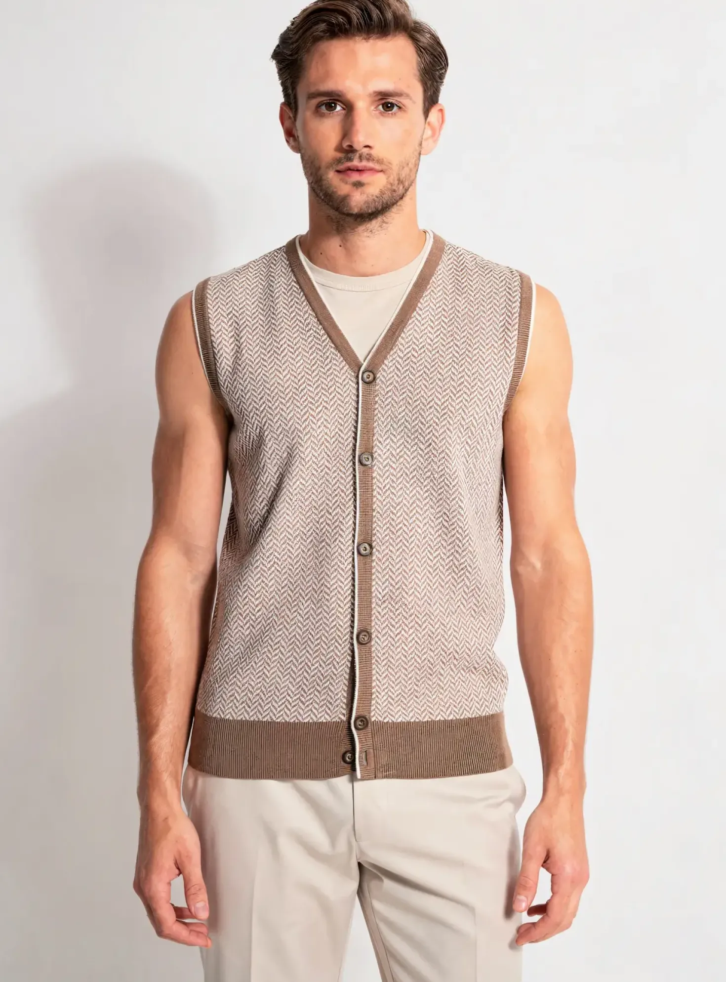 Gilet Manches Courtes Eleventy Marron