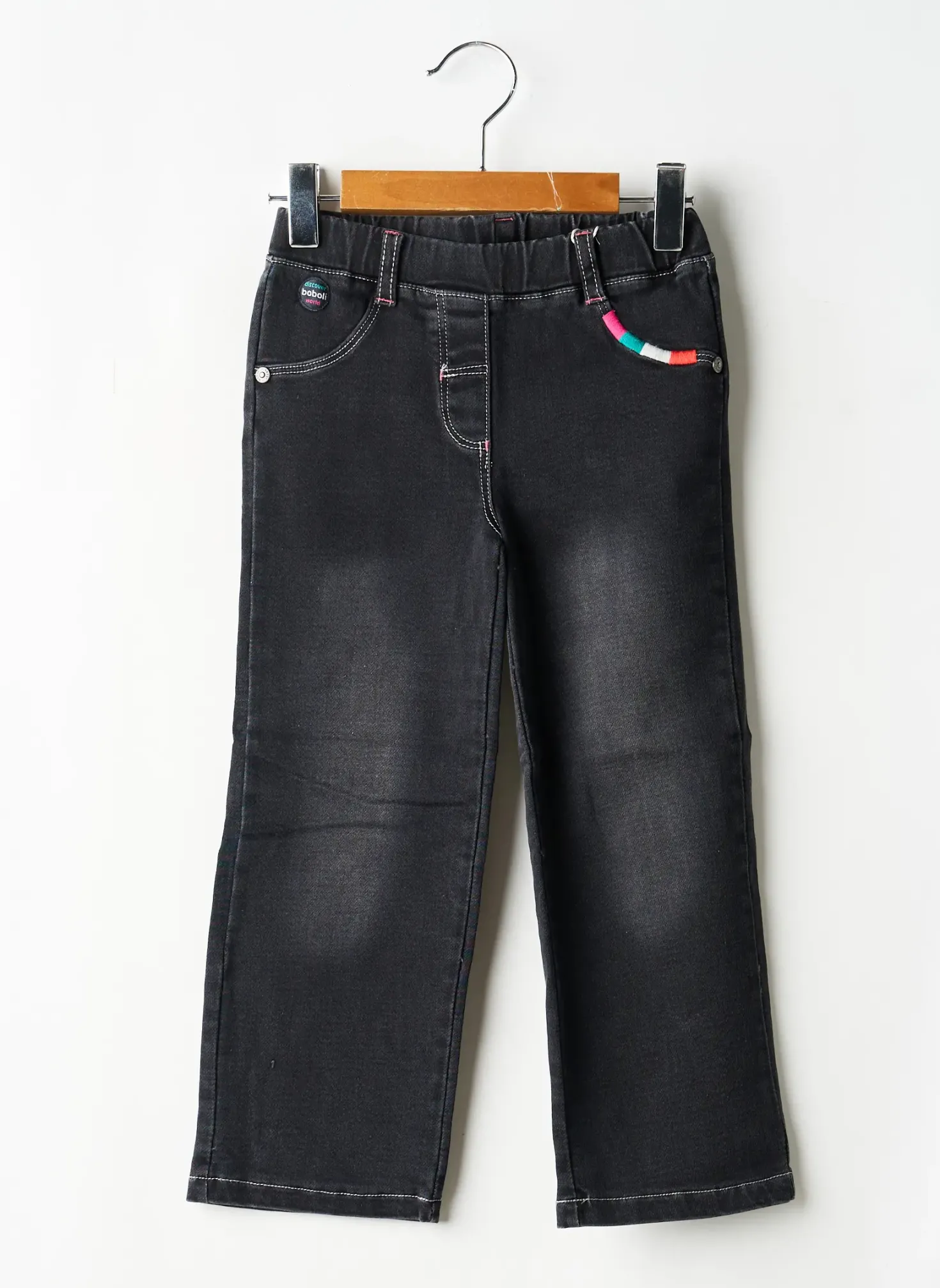 Jeans Coupe Droite Boboli Noir Taille Élastique