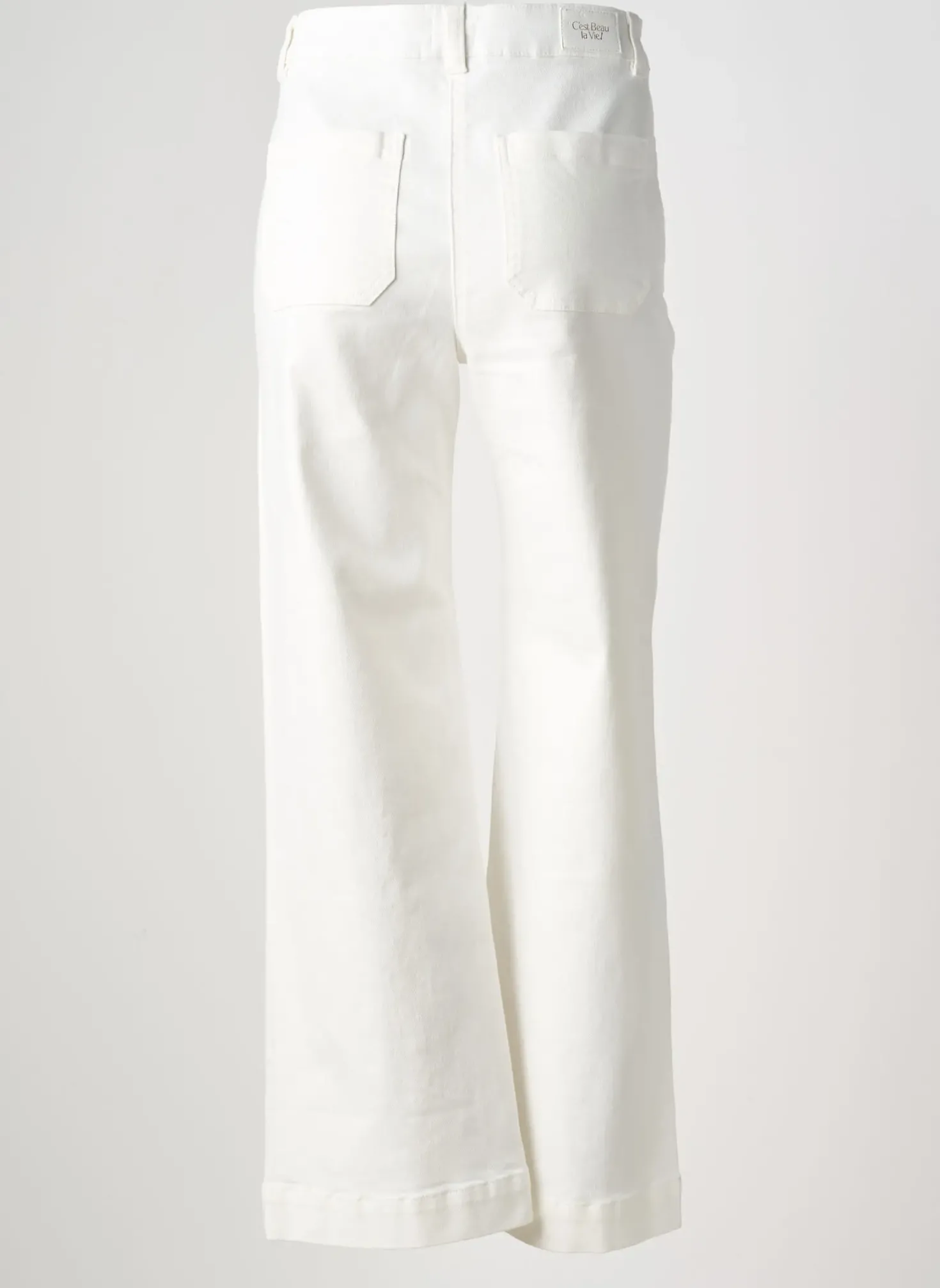 Jeans Coupe Large C'est Beau La Vie Blanc Taille Haute
