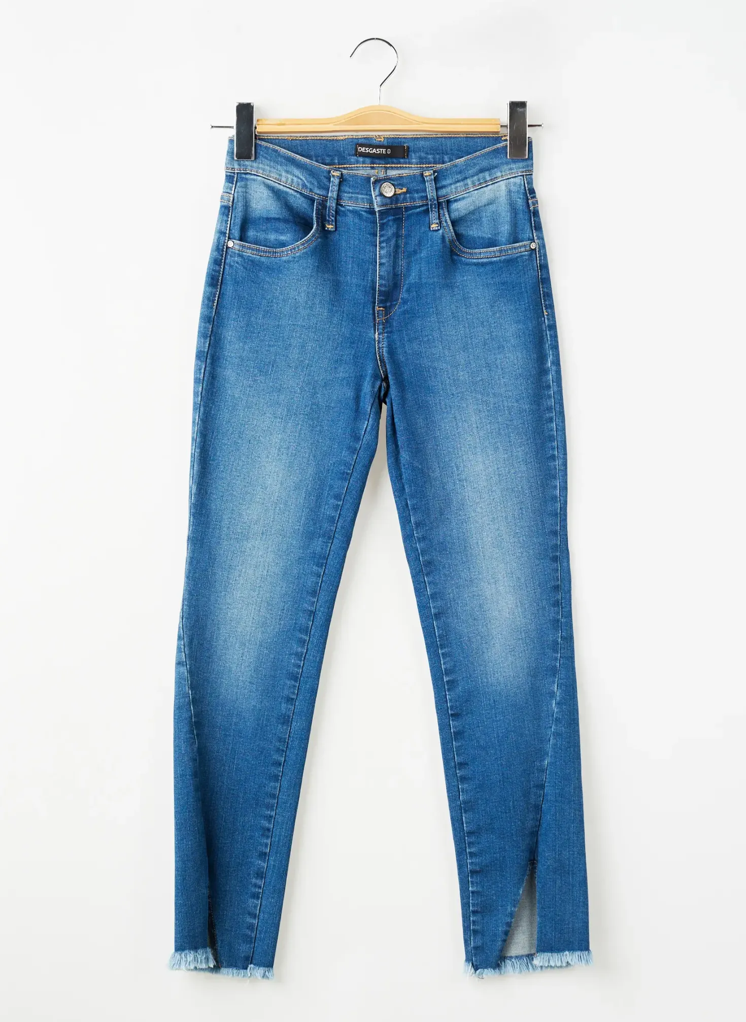 Jeans Coupe Slim Desgaste Bleu Taille Normale