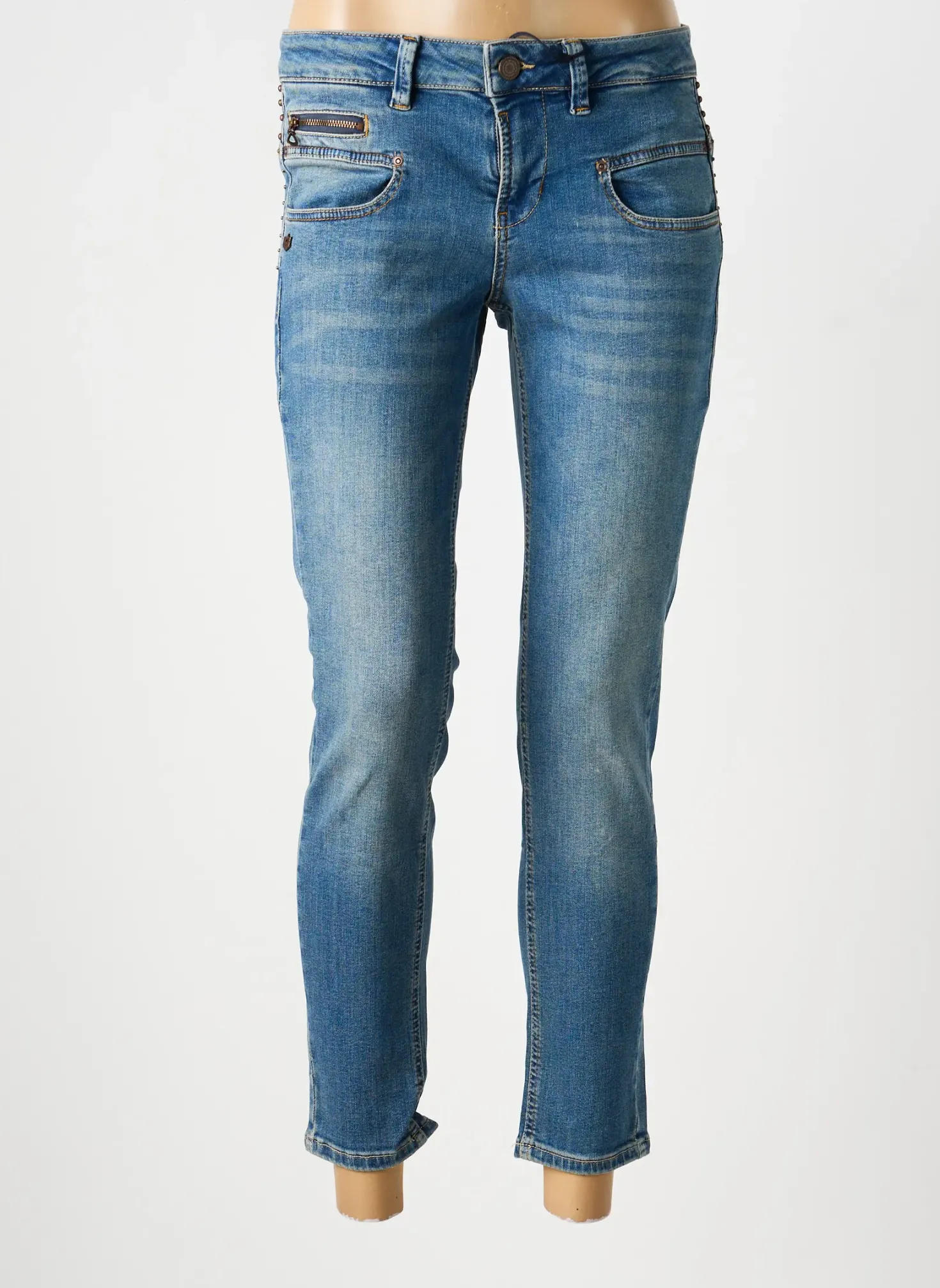 Jeans Coupe Slim Freeman T.porter Bleu Taille Basse