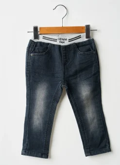 Jeans Coupe Slim 3 Pommes Noir Taille Élastique