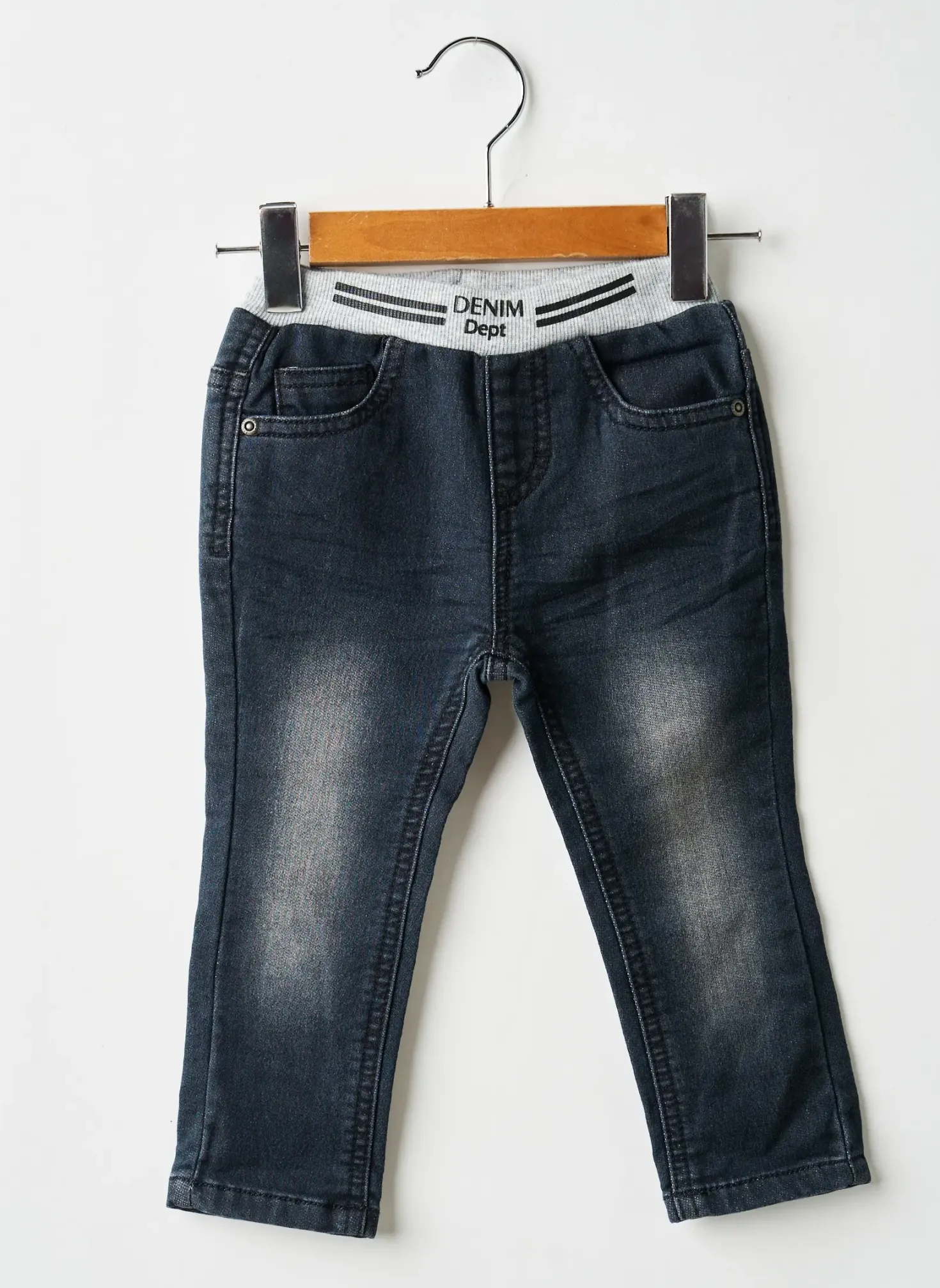 Jeans Coupe Slim 3 Pommes Noir Taille Élastique