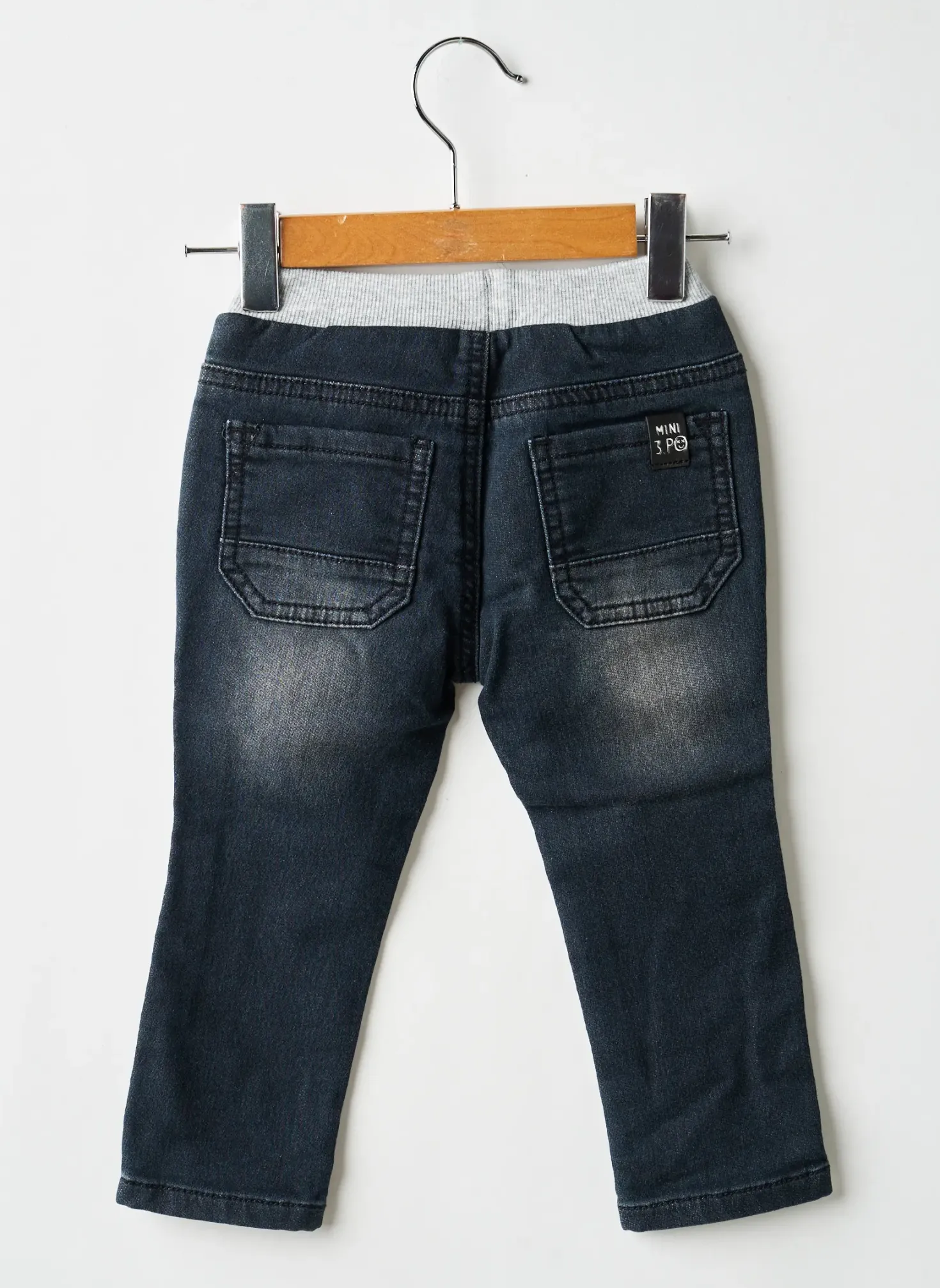 Jeans Coupe Slim 3 Pommes Noir Taille Élastique