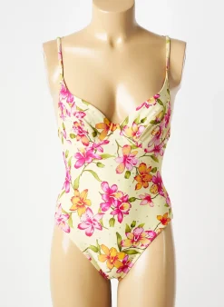Maillot De Bain 1 Pièce Rose Pomme Jaune Haut Soutien-gorge Balconnet