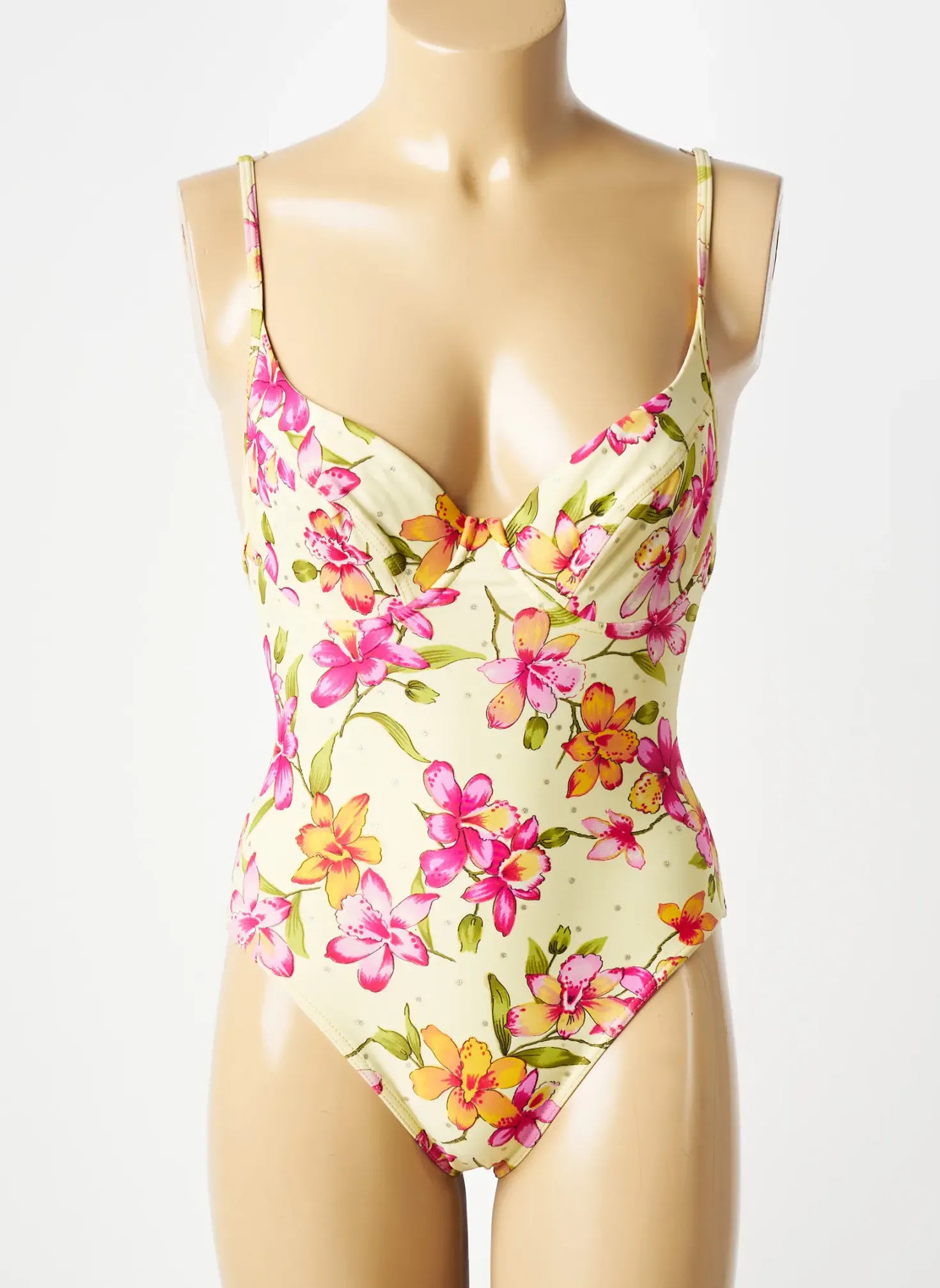 Maillot De Bain 1 Pièce Rose Pomme Jaune Haut Soutien-gorge Balconnet