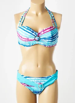 Maillot De Bain 2 Pièces Rose Pomme Bleu Haut Soutien-gorge Moulé