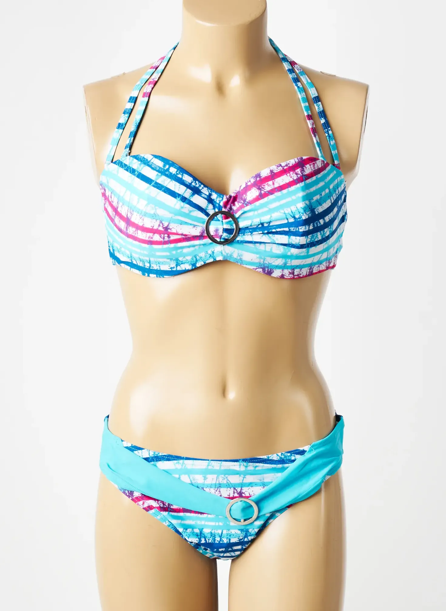 Maillot De Bain 2 Pièces Rose Pomme Bleu Haut Soutien-gorge Moulé