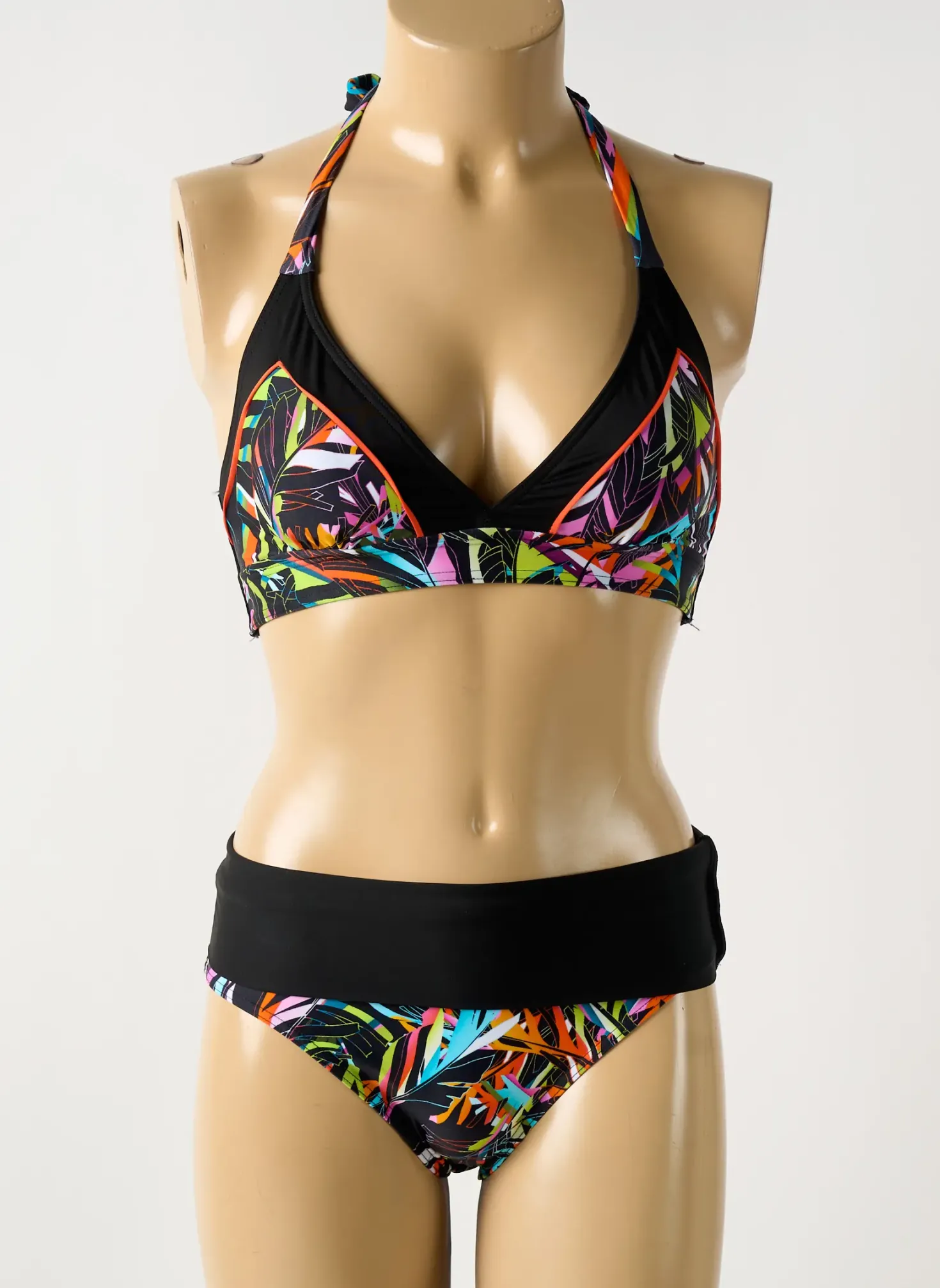 Maillot De Bain 2 Pièces Rose Pomme Noir Haut Bandeau