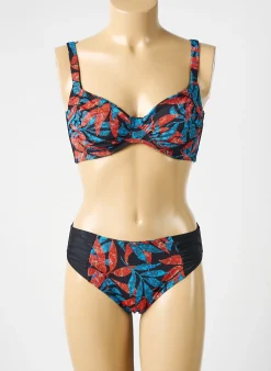 Maillot De Bain 2 Pièces Rose Pomme Noir Haut Soutien-gorge Emboitant
