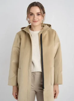 Manteau Court Blanc Boheme Beige A Capuche
