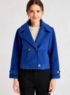 Manteau Court Blanc Boheme Bleu Sans Capuche