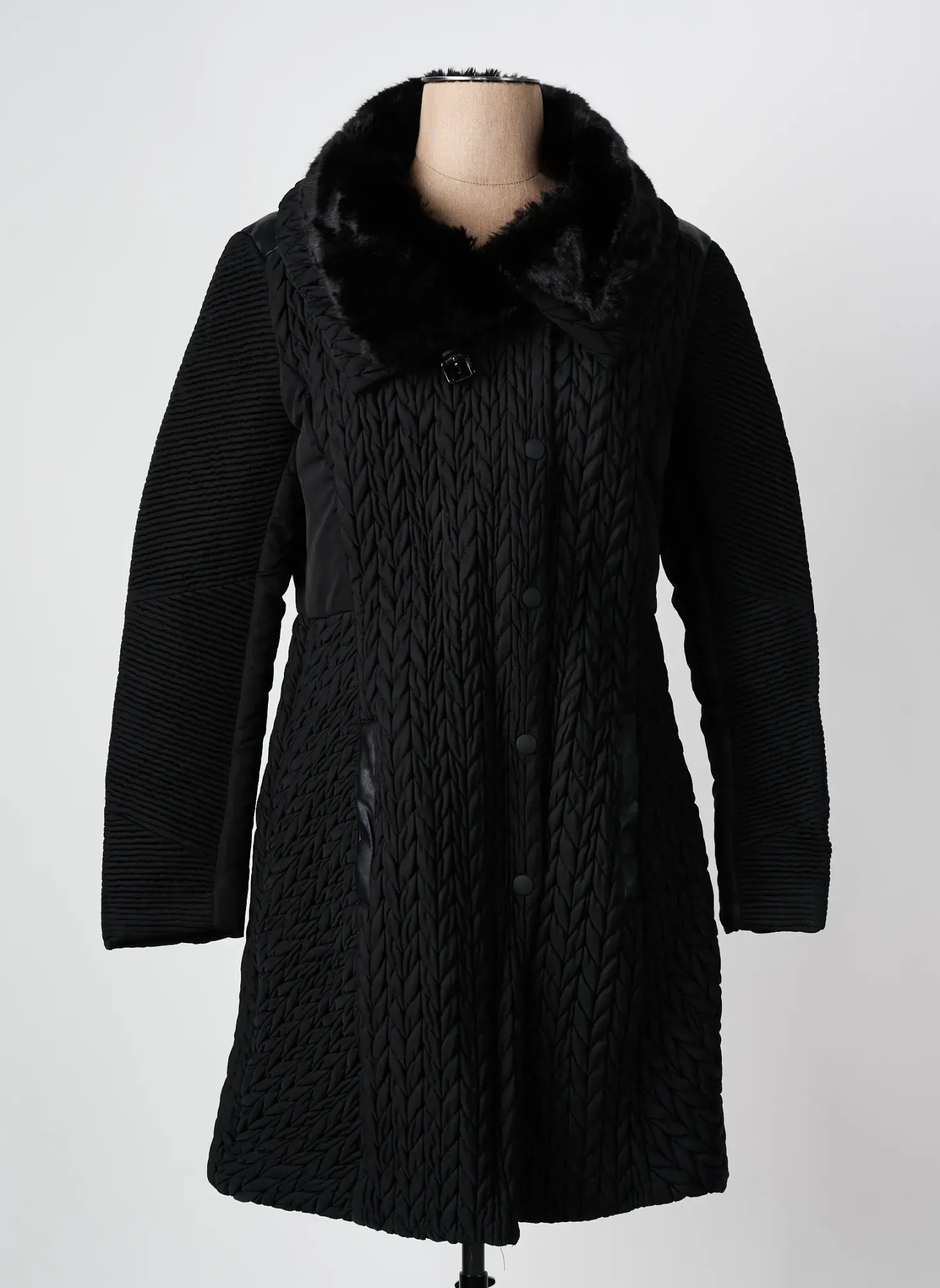 Manteau Long Areline Noir Sans Capuche