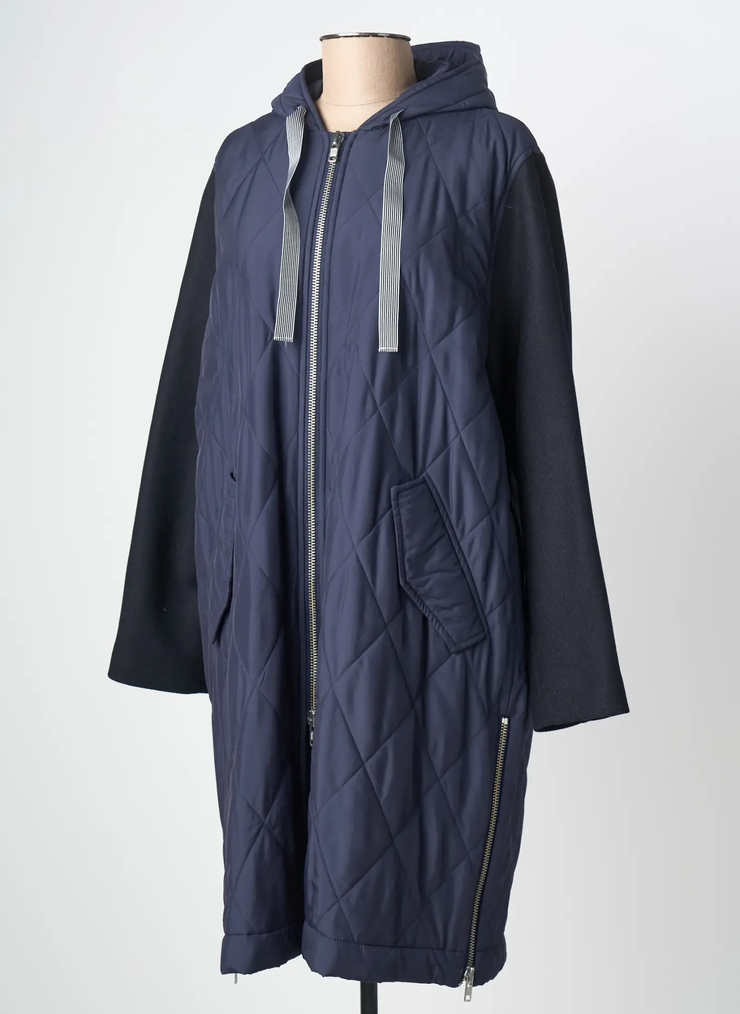 Manteau Long Chloé Stora Bleu A Capuche