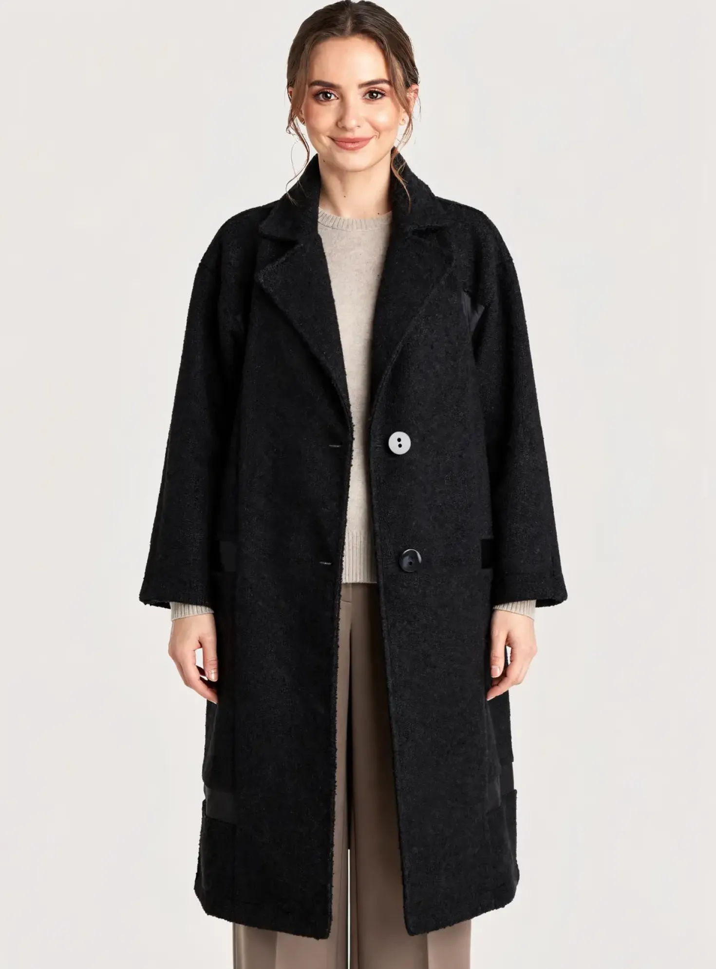 Manteau Long Ever Sassy Noir Sans Capuche