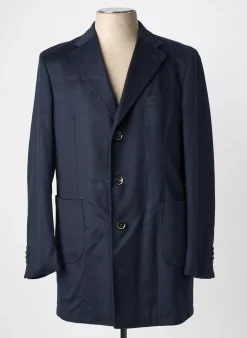 Manteau Long Lebole Bleu Sans Capuche