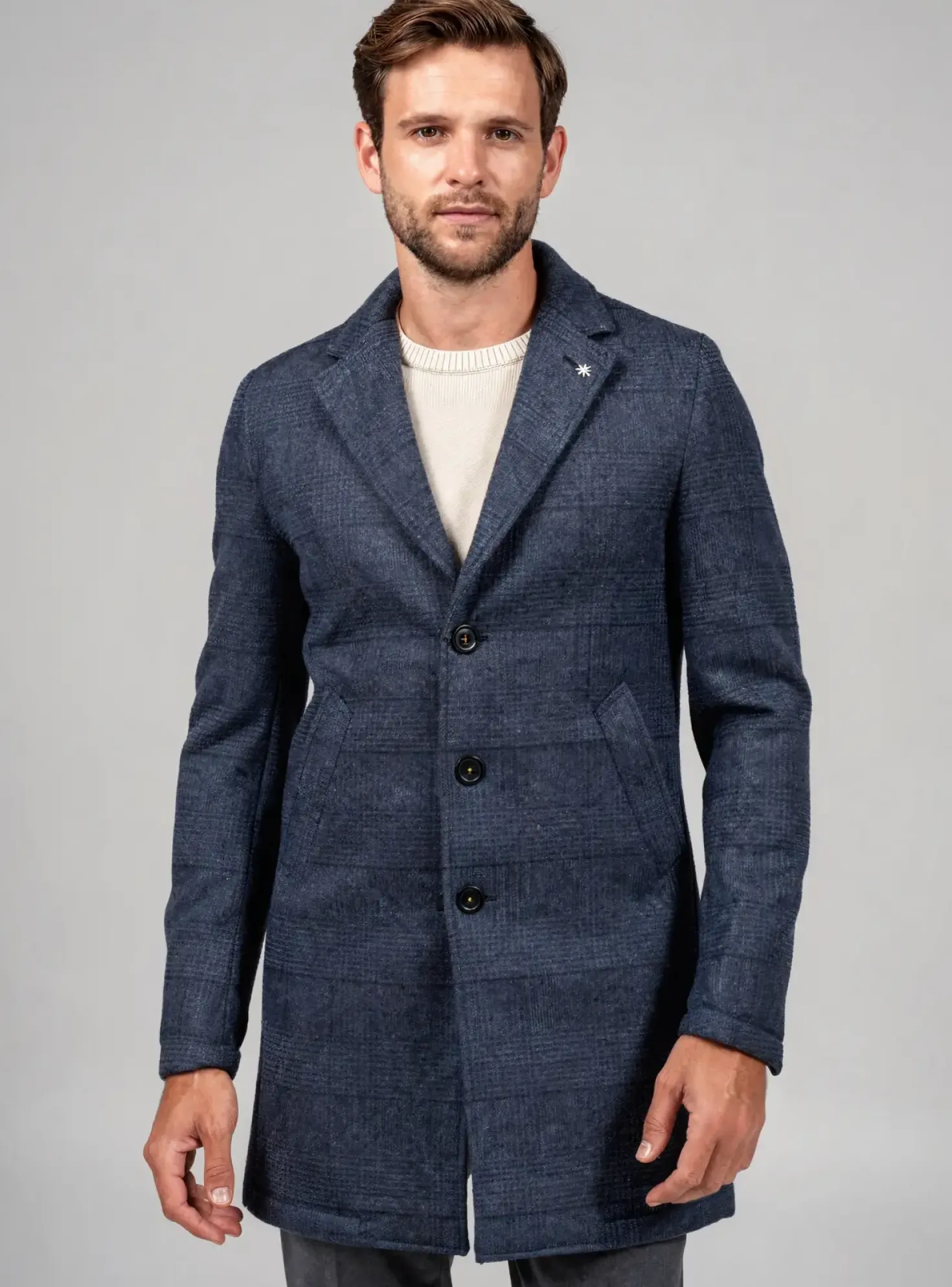 Manteau Long Manuel Ritz Gris Sans Capuche