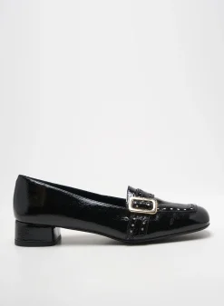 Mocassins Dansi Noir Talon Plat Jusqu'à 3cm