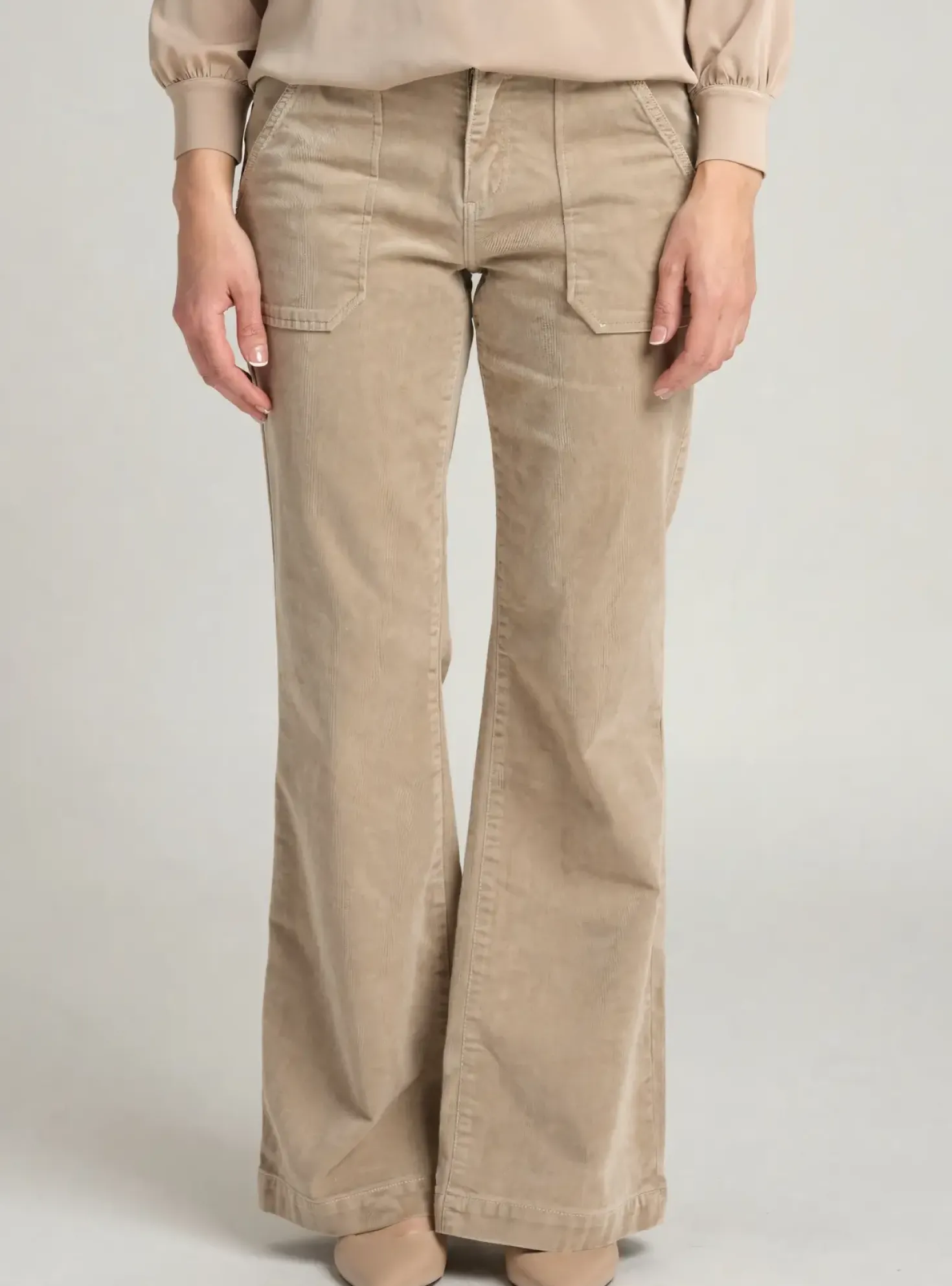 Pantalon Flare Acquaverde Beige Taille Normale