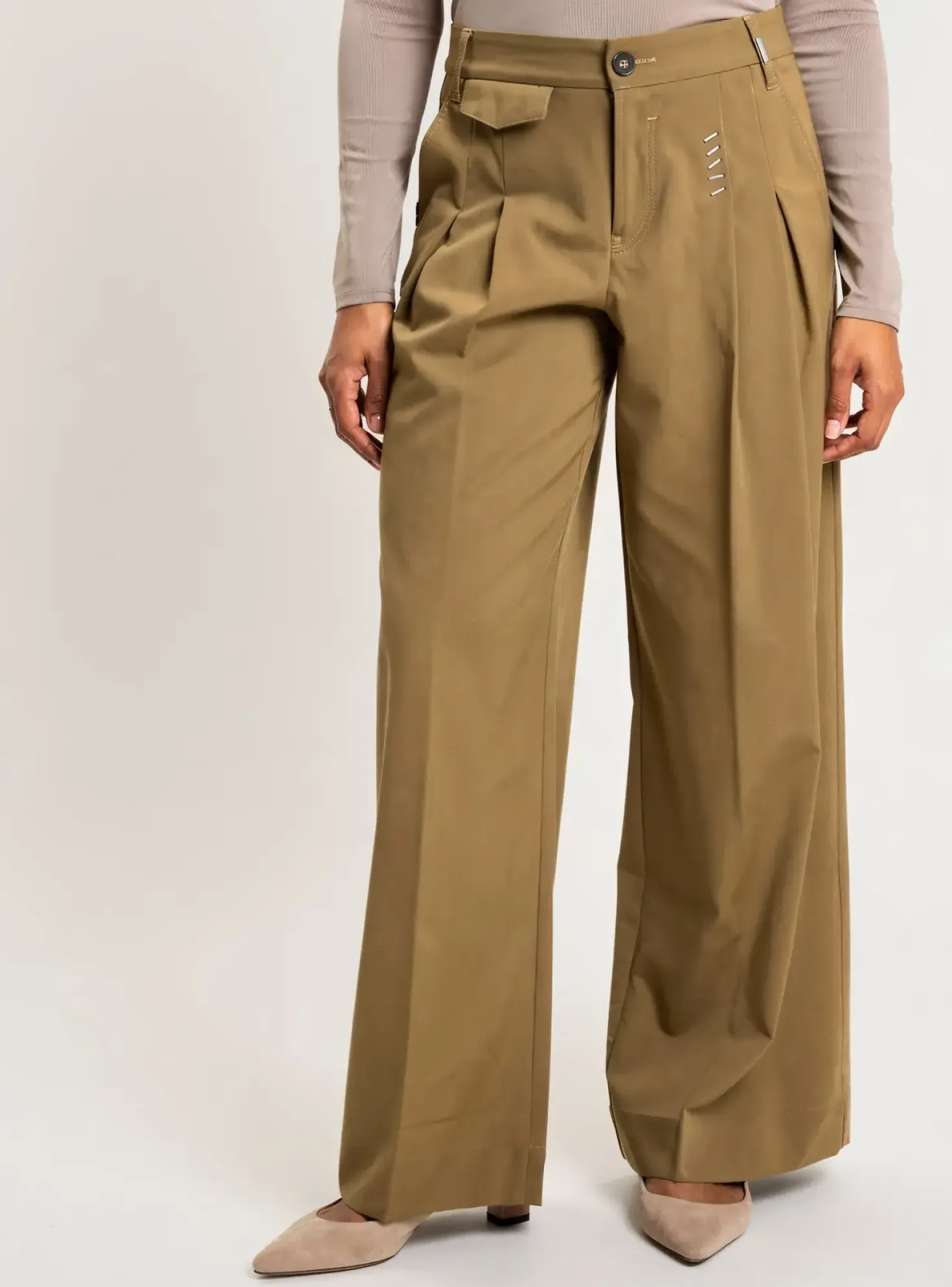Pantalon Large High Marron Taille Haute