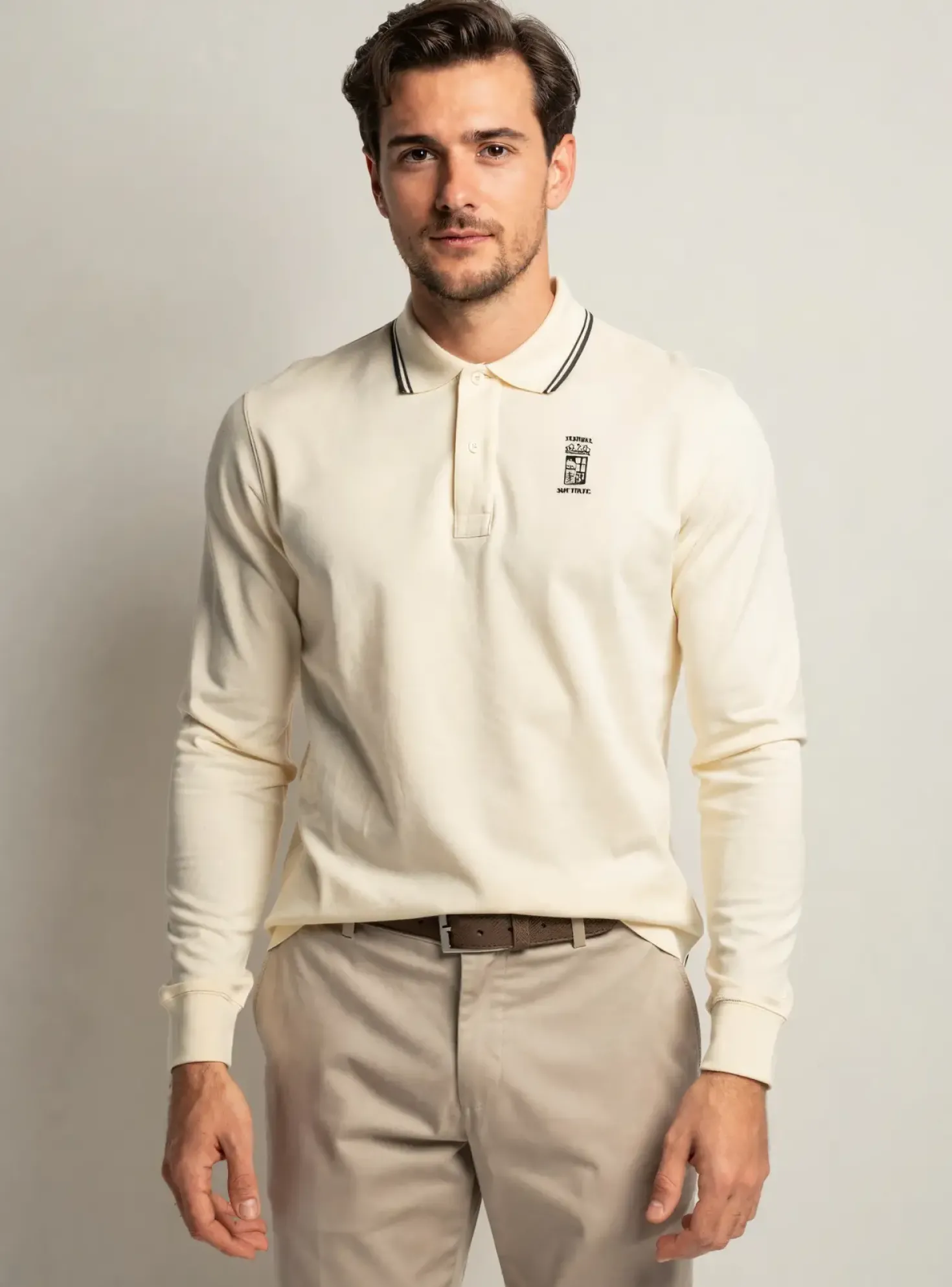 Polo Marina Militaire Beige Manches Longues