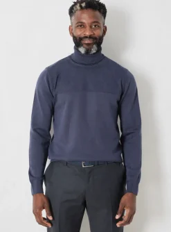 Pull Col Roulé Tbs Bleu Manches Longues