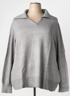 Pull Sheego Gris Manches Longues