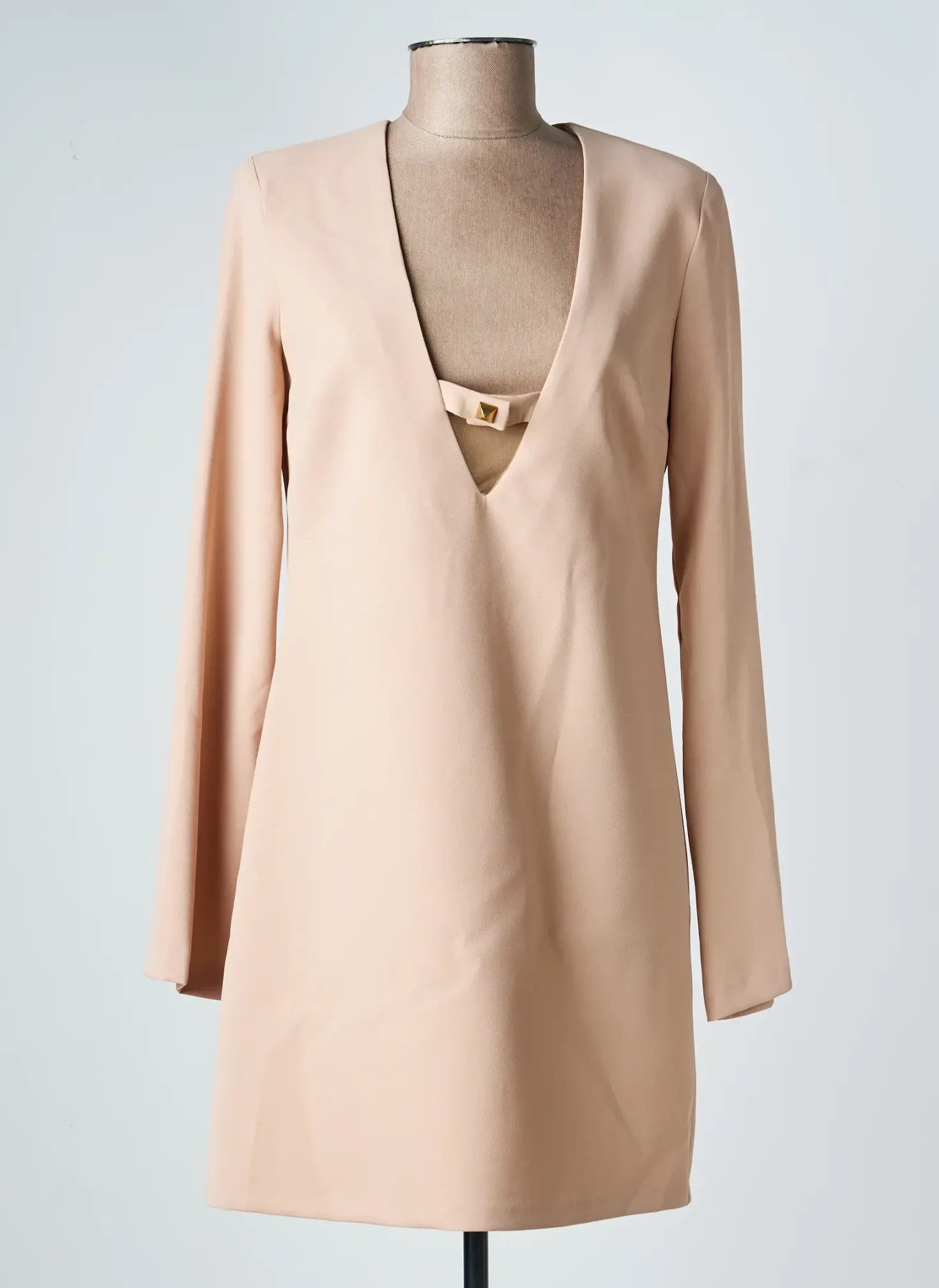 Robe Courte Access Fashion Beige Manches Longues