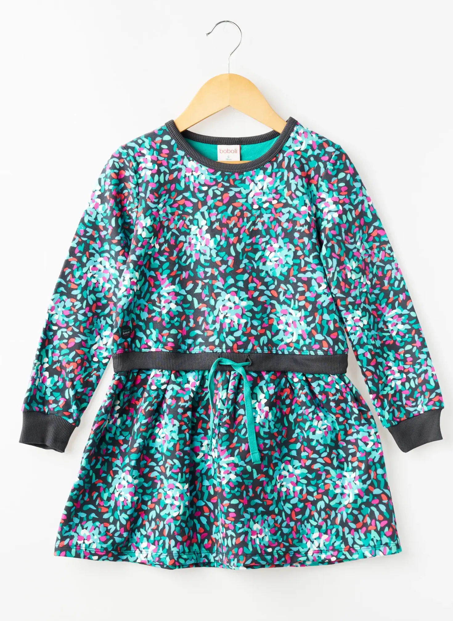 Robe Courte Boboli Vert Manches Longues