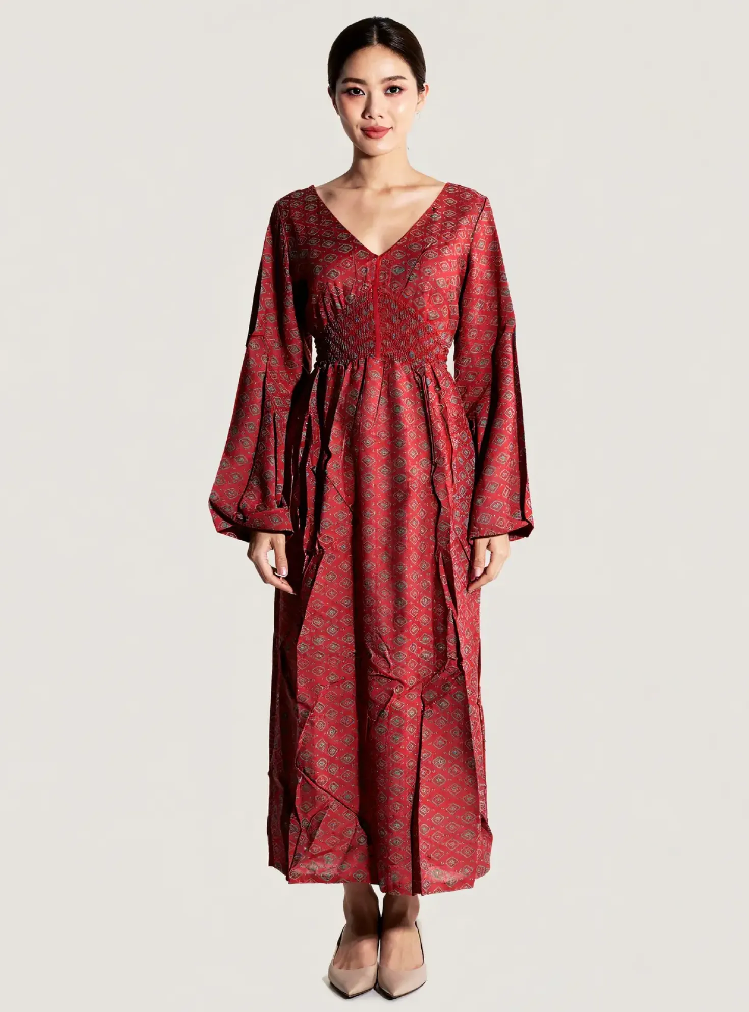 Robe Longue Bamboo's Rouge Manches Longues