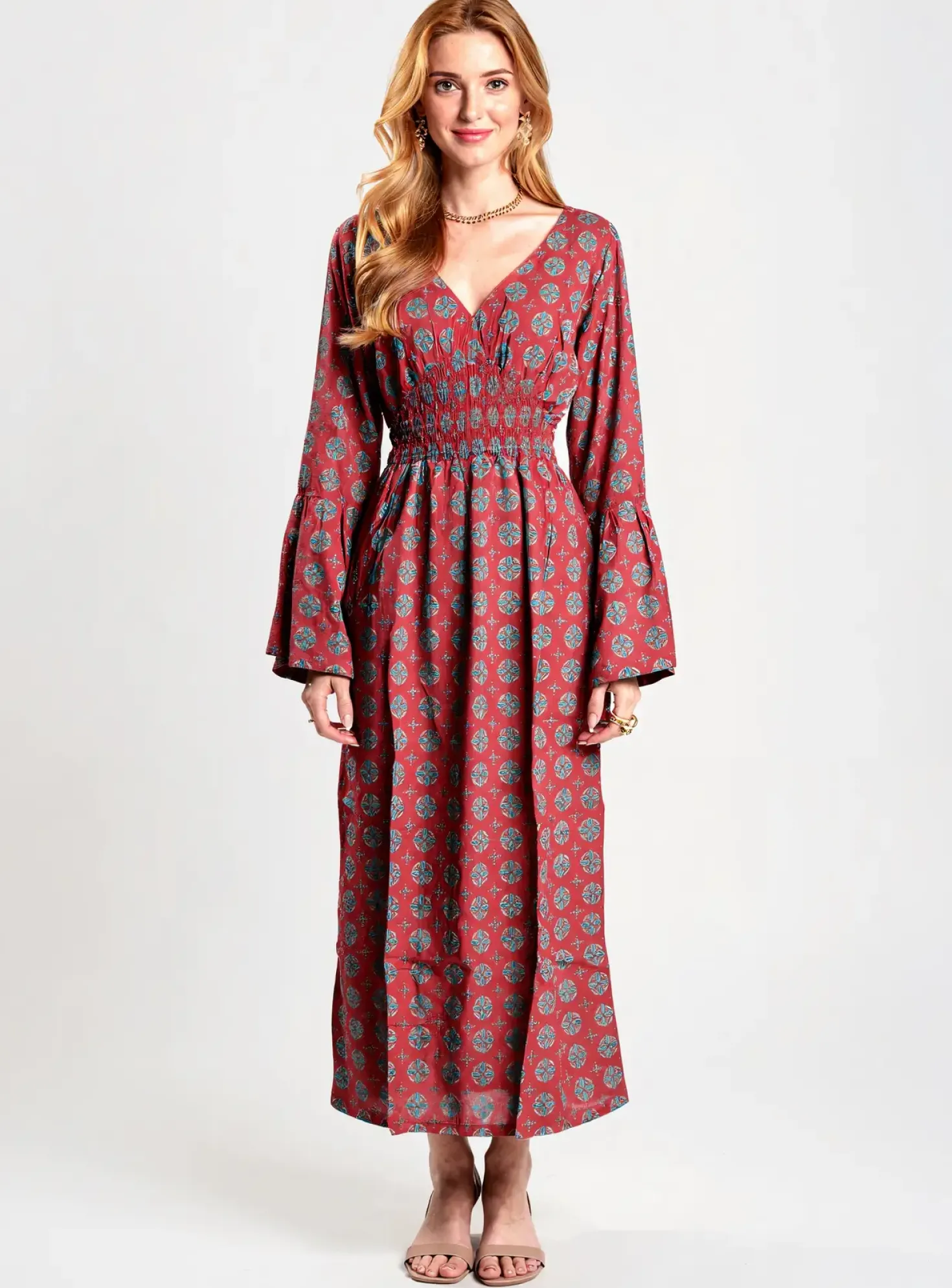 Robe Longue Bamboo's Rouge Manches Longues