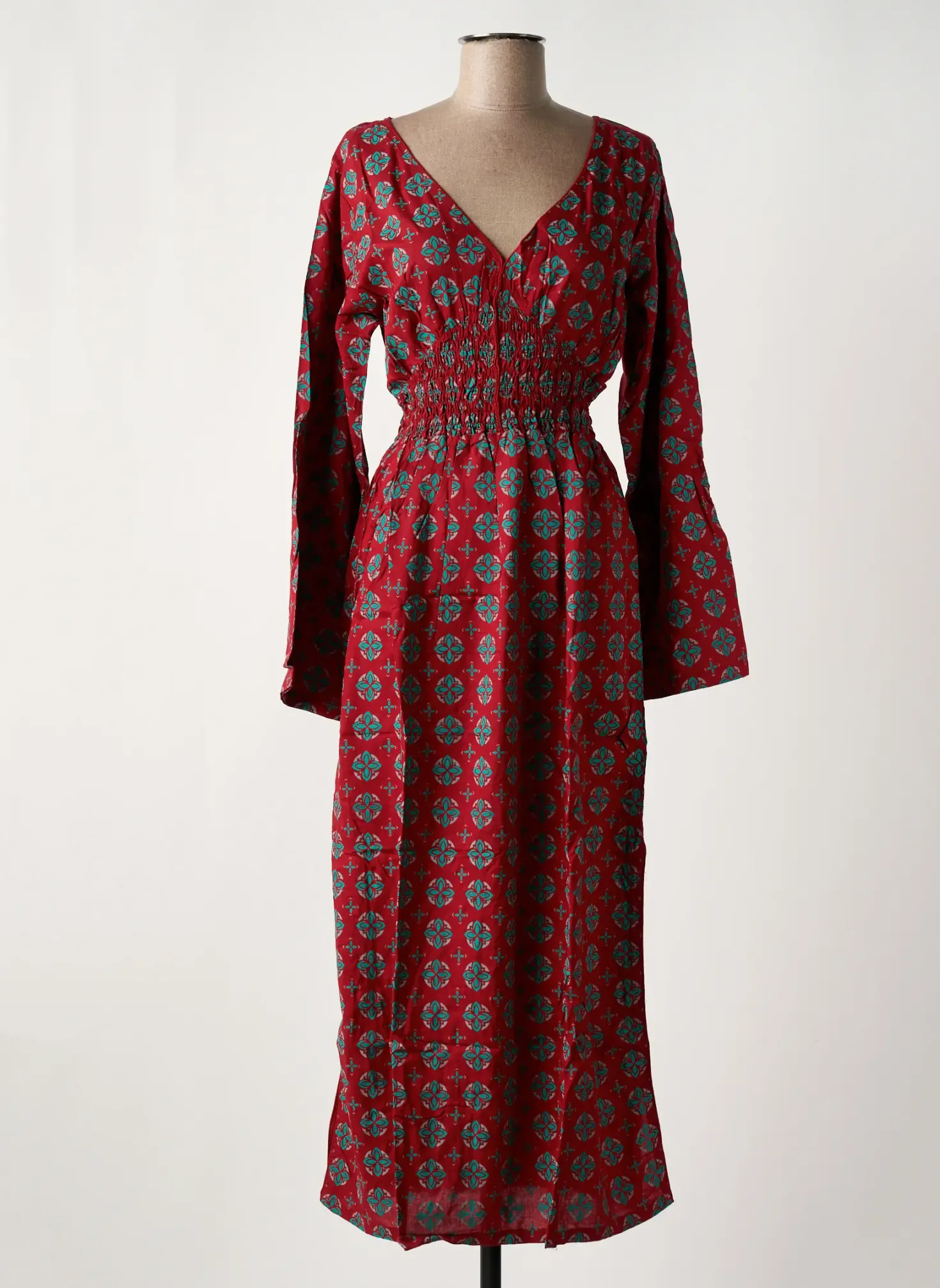 Robe Longue Bamboo's Rouge Manches Longues