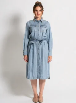Robe Mi-longue Angela Davis Bleu Manches Longues