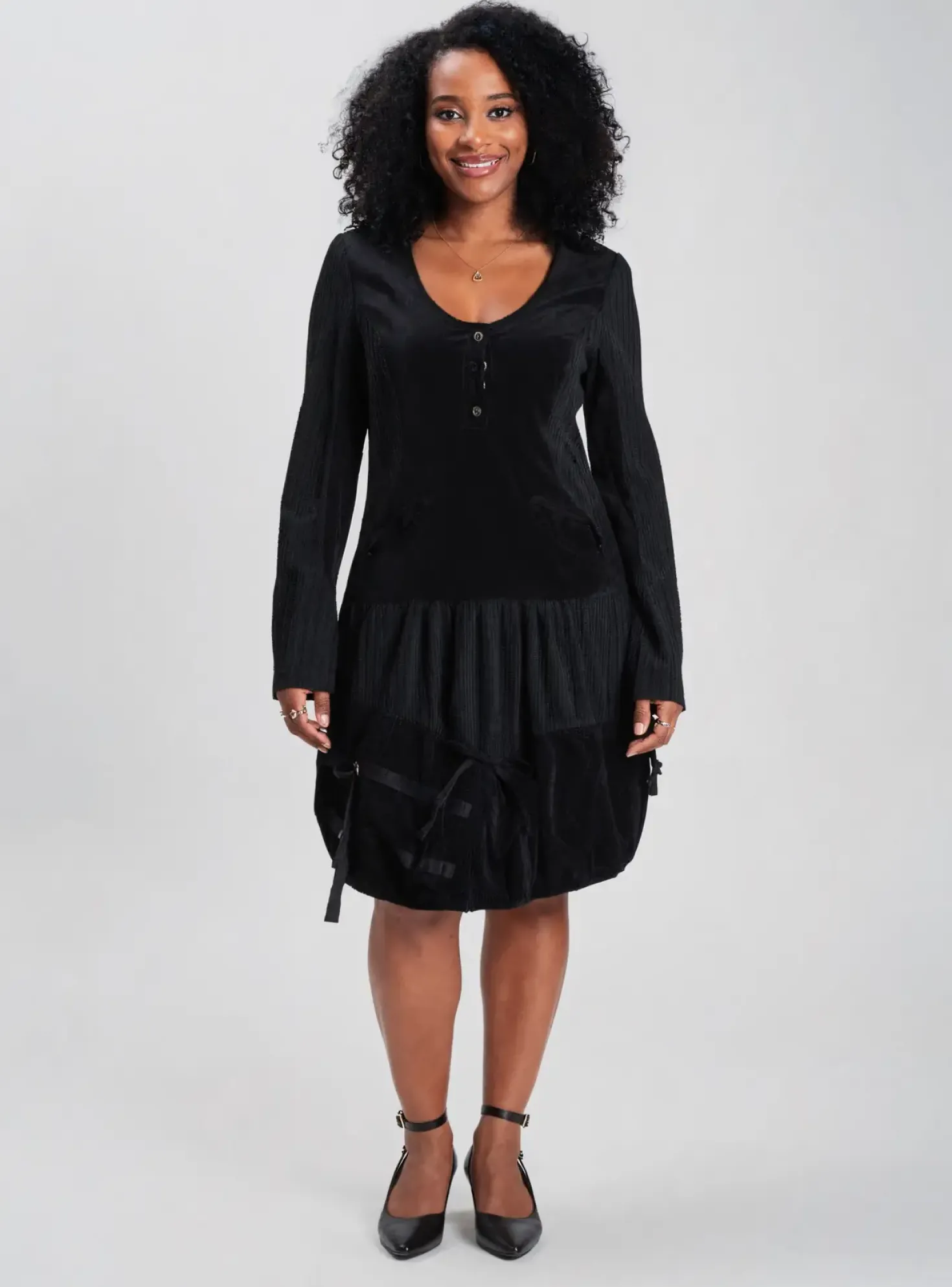 Robe Mi-longue Areline Noir Manches Longues