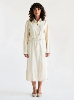Robe Mi-longue C'est Beau La Vie Beige Manches Longues