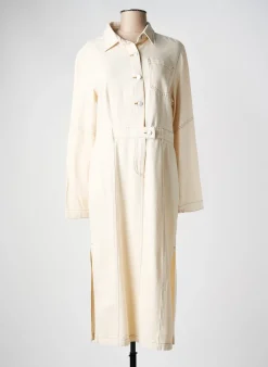 Robe Mi-longue C'est Beau La Vie Beige Manches Longues