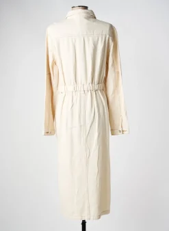 Robe Mi-longue C'est Beau La Vie Beige Manches Longues