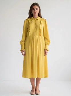 Robe Mi-longue Claudie Pierlot Jaune Manches Longues