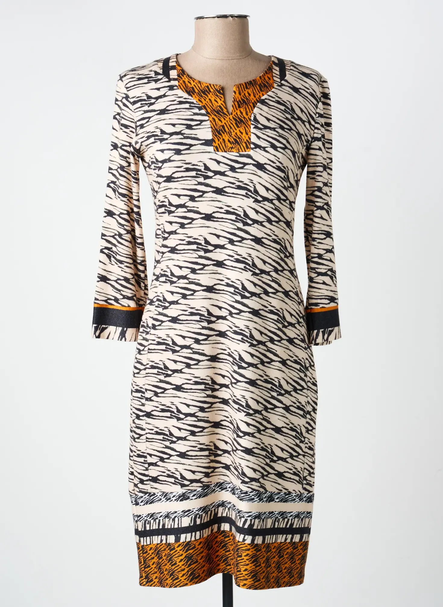 Robe Mi-longue Gevana Beige Manches 3/4