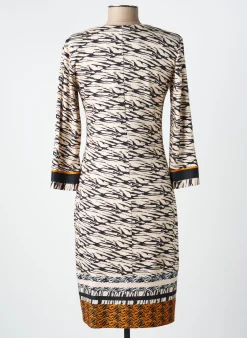 Robe Mi-longue Gevana Beige Manches 3/4