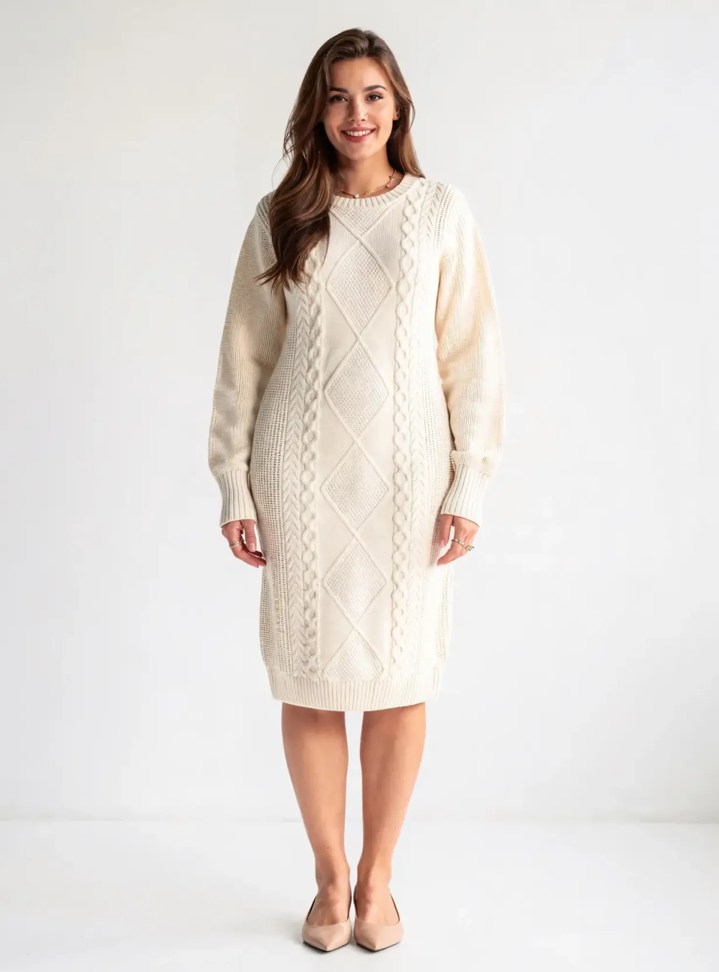 Robe Mi-longue Guess Beige Manches Longues