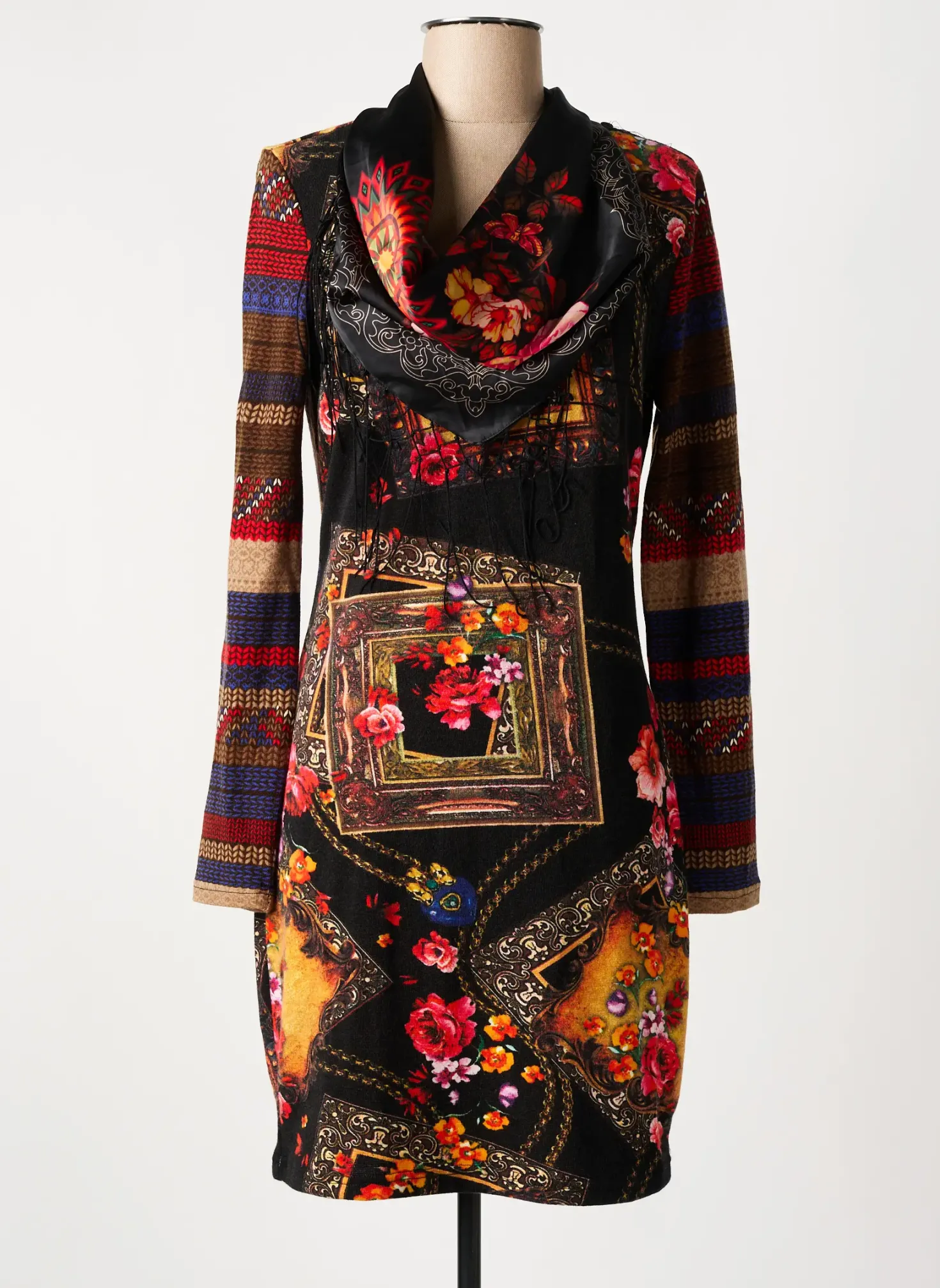 Robe Mi-longue 101 Idees Noir Manches Longues
