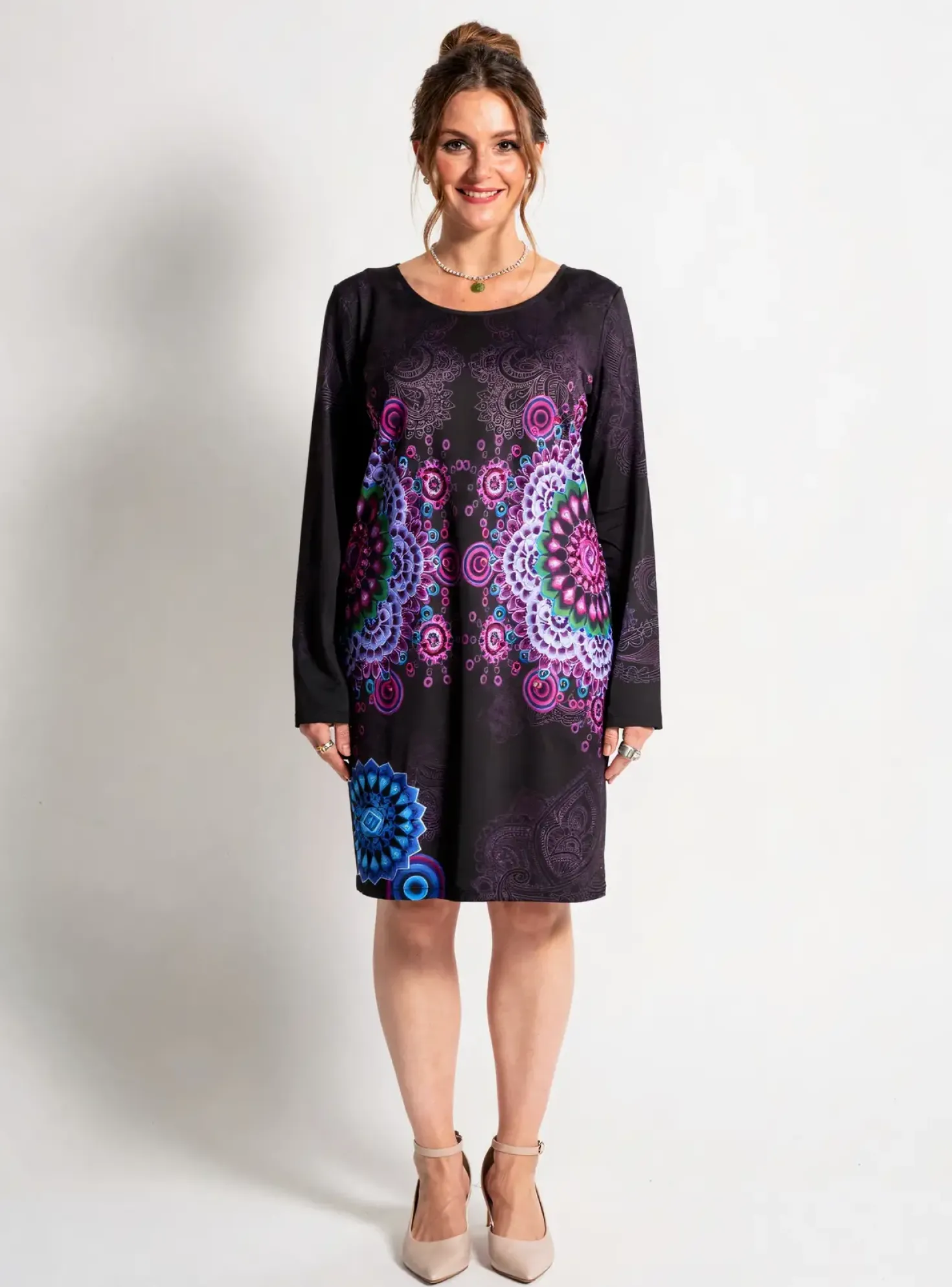 Robe Mi-longue 101 Idees Noir Manches Longues